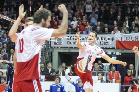  08.01.2016 BERLIN NIEMCY<br />SIATKOWKA MEZCZYZN KWALIFIKACJE DO IGRZYSK OLIMPIJSKICH W BRAZYLII <br />2016 Mens Volleyball European Olympic Qualification Tournament in Berlin<br />MECZ POLSKA - NIEMCY ( Poland - Germany ) <br />N/Z BARTOSZ KUREK RADOSC EMOCJE <br /> 