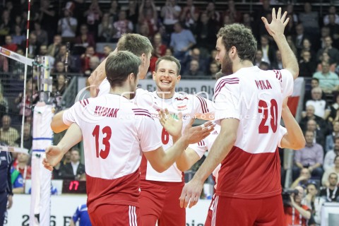  08.01.2016 BERLIN NIEMCY<br />SIATKOWKA MEZCZYZN KWALIFIKACJE DO IGRZYSK OLIMPIJSKICH W BRAZYLII <br />2016 Mens Volleyball European Olympic Qualification Tournament in Berlin<br />MECZ POLSKA - NIEMCY ( Poland - Germany ) <br />N/Z BARTOSZ KUREK RADOSC EMOCJE <br /> 