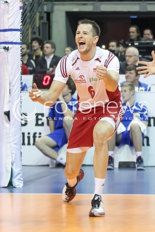  08.01.2016 BERLIN NIEMCY<br />SIATKOWKA MEZCZYZN KWALIFIKACJE DO IGRZYSK OLIMPIJSKICH W BRAZYLII <br />2016 Mens Volleyball European Olympic Qualification Tournament in Berlin<br />MECZ POLSKA - NIEMCY ( Poland - Germany ) <br />N/Z BARTOSZ KUREK RADOSC EMOCJE SYLWETKA <br /> 