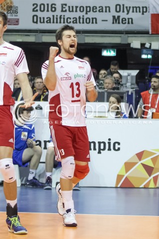  08.01.2016 BERLIN NIEMCY<br />SIATKOWKA MEZCZYZN KWALIFIKACJE DO IGRZYSK OLIMPIJSKICH W BRAZYLII <br />2016 Mens Volleyball European Olympic Qualification Tournament in Berlin<br />MECZ POLSKA - NIEMCY ( Poland - Germany ) <br />N/Z MICHAL KUBIAK RADOSC EMOCJE SYLWETKA <br /> 