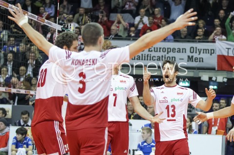  08.01.2016 BERLIN NIEMCY<br />SIATKOWKA MEZCZYZN KWALIFIKACJE DO IGRZYSK OLIMPIJSKICH W BRAZYLII <br />2016 Mens Volleyball European Olympic Qualification Tournament in Berlin<br />MECZ POLSKA - NIEMCY ( Poland - Germany ) <br />N/Z MICHAL KUBIAK RADOSC EMOCJE <br /> 