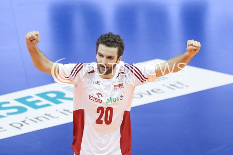  08.01.2016 BERLIN NIEMCY<br />SIATKOWKA MEZCZYZN KWALIFIKACJE DO IGRZYSK OLIMPIJSKICH W BRAZYLII <br />2016 Mens Volleyball European Olympic Qualification Tournament in Berlin<br />MECZ POLSKA - NIEMCY ( Poland - Germany ) <br />N/Z MATEUSZ MIKA RADOSC EMOCJE SYLWETKA <br /> 