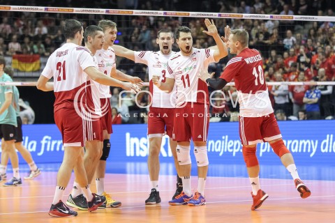  08.01.2016 BERLIN NIEMCY<br />SIATKOWKA MEZCZYZN KWALIFIKACJE DO IGRZYSK OLIMPIJSKICH W BRAZYLII <br />2016 Mens Volleyball European Olympic Qualification Tournament in Berlin<br />MECZ POLSKA - NIEMCY ( Poland - Germany ) <br />N/Z FABIAN DRZYZGA DAWID KONARSKI MATEUSZ BIENIEK WOJCIECH ZALINSKI RADOSC EMOCJE <br /> 