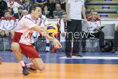  08.01.2016 BERLIN NIEMCY<br />SIATKOWKA MEZCZYZN KWALIFIKACJE DO IGRZYSK OLIMPIJSKICH W BRAZYLII <br />2016 Mens Volleyball European Olympic Qualification Tournament in Berlin<br />MECZ POLSKA - NIEMCY ( Poland - Germany ) <br />N/Z RAFAL BUSZEK SYLWETKA <br /> 