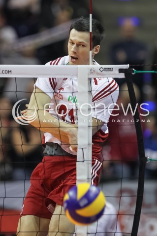  08.01.2016 BERLIN NIEMCY<br />SIATKOWKA MEZCZYZN KWALIFIKACJE DO IGRZYSK OLIMPIJSKICH W BRAZYLII <br />2016 Mens Volleyball European Olympic Qualification Tournament in Berlin<br />MECZ POLSKA - NIEMCY ( Poland - Germany ) <br />N/Z RAFAL BUSZEK SYLWETKA ATAK<br /> 
