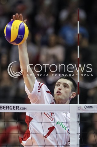  08.01.2016 BERLIN NIEMCY<br />SIATKOWKA MEZCZYZN KWALIFIKACJE DO IGRZYSK OLIMPIJSKICH W BRAZYLII <br />2016 Mens Volleyball European Olympic Qualification Tournament in Berlin<br />MECZ POLSKA - NIEMCY ( Poland - Germany ) <br />N/Z WOJCIECH ZALINSKI SYLWETKA ATAK<br /> 