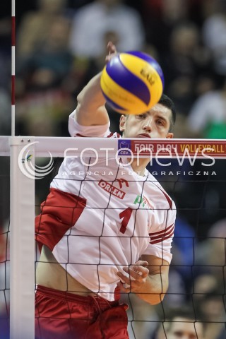  08.01.2016 BERLIN NIEMCY<br />SIATKOWKA MEZCZYZN KWALIFIKACJE DO IGRZYSK OLIMPIJSKICH W BRAZYLII <br />2016 Mens Volleyball European Olympic Qualification Tournament in Berlin<br />MECZ POLSKA - NIEMCY ( Poland - Germany ) <br />N/Z WOJCIECH ZALINSKI SYLWETKA ATAK<br /> 