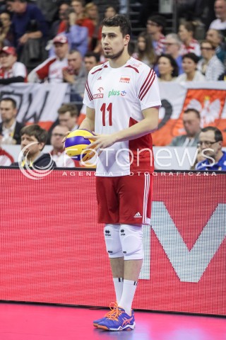  08.01.2016 BERLIN NIEMCY<br />SIATKOWKA MEZCZYZN KWALIFIKACJE DO IGRZYSK OLIMPIJSKICH W BRAZYLII <br />2016 Mens Volleyball European Olympic Qualification Tournament in Berlin<br />MECZ POLSKA - NIEMCY ( Poland - Germany ) <br />N/Z FABIAN DRZYZGA SYLWETKA <br /> 