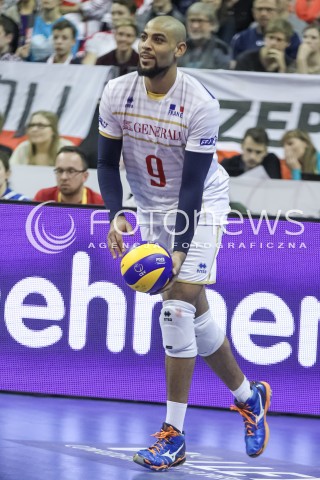  09.01.2016 BERLIN NIEMCY<br />SIATKOWKA MEZCZYZN KWALIFIKACJE DO IGRZYSK OLIMPIJSKICH W BRAZYLII <br />2016 Mens Volleyball European Olympic Qualification Tournament in Berlin<br />POLFINAL 2 - SEMIFINAL<br />MECZ FRANCJA - POLSKA ( France - Poland ) <br />N/Z EARVIN NGAPETH SYLWETKA <br /> 