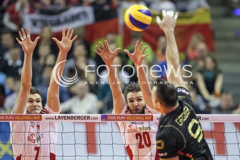  10.01.2016 BERLIN NIEMCY<br />SIATKOWKA MEZCZYZN KWALIFIKACJE DO IGRZYSK OLIMPIJSKICH W BRAZYLII <br />2016 Mens Volleyball European Olympic Qualification Tournament in Berlin<br />MECZ O 3. MIEJSCE - 3RD PLACE MATCH<br />MECZ POLSKA - NIEMCY ( Poland - Germany ) <br />N/Z KAROL KLOS MATEUSZ MIKA BLOK<br /> 