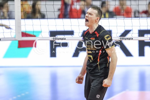  10.01.2016 BERLIN NIEMCY<br />SIATKOWKA MEZCZYZN KWALIFIKACJE DO IGRZYSK OLIMPIJSKICH W BRAZYLII <br />2016 Mens Volleyball European Olympic Qualification Tournament in Berlin<br />MECZ O 3. MIEJSCE - 3RD PLACE MATCH<br />MECZ POLSKA - NIEMCY ( Poland - Germany ) <br />N/Z DENYS KALIBERDA RADOSC EMOCJE SYLWETKA <br /> 