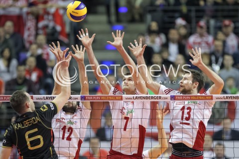  10.01.2016 BERLIN NIEMCY<br />SIATKOWKA MEZCZYZN KWALIFIKACJE DO IGRZYSK OLIMPIJSKICH W BRAZYLII <br />2016 Mens Volleyball European Olympic Qualification Tournament in Berlin<br />MECZ O 3. MIEJSCE - 3RD PLACE MATCH<br />MECZ POLSKA - NIEMCY ( Poland - Germany ) <br />N/Z GRZEGORZ LOMACZ KAROL KLOS MICHAL KUBIAK BLOK<br /> 