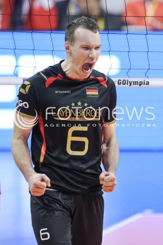  10.01.2016 BERLIN NIEMCY<br />SIATKOWKA MEZCZYZN KWALIFIKACJE DO IGRZYSK OLIMPIJSKICH W BRAZYLII <br />2016 Mens Volleyball European Olympic Qualification Tournament in Berlin<br />MECZ O 3. MIEJSCE - 3RD PLACE MATCH<br />MECZ POLSKA - NIEMCY ( Poland - Germany ) <br />N/Z DENYS KALIBERDA RADOSC EMOCJE SYLWETKA <br /> 