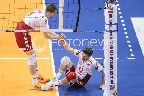  10.01.2016 BERLIN NIEMCY<br />SIATKOWKA MEZCZYZN KWALIFIKACJE DO IGRZYSK OLIMPIJSKICH W BRAZYLII <br />2016 Mens Volleyball European Olympic Qualification Tournament in Berlin<br />MECZ O 3. MIEJSCE - 3RD PLACE MATCH<br />MECZ POLSKA - NIEMCY ( Poland - Germany ) <br />N/Z MICHAL KUBIAK MATEUSZ BIENIEK SMUTEK PORAZKA PRZEGRANA EMOCJE<br /> 