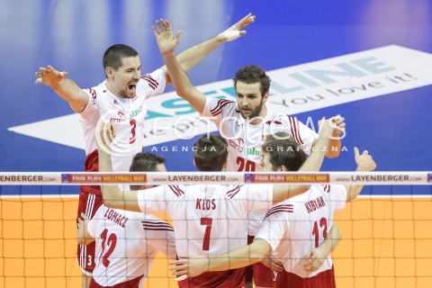  10.01.2016 BERLIN NIEMCY<br />SIATKOWKA MEZCZYZN KWALIFIKACJE DO IGRZYSK OLIMPIJSKICH W BRAZYLII <br />2016 Mens Volleyball European Olympic Qualification Tournament in Berlin<br />MECZ O 3. MIEJSCE - 3RD PLACE MATCH<br />MECZ POLSKA - NIEMCY ( Poland - Germany ) <br />N/Z DAWID KONARSKI MATEUSZ MIKA RADOSC EMOCJE <br /> 