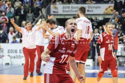  10.01.2016 BERLIN NIEMCY<br />SIATKOWKA MEZCZYZN KWALIFIKACJE DO IGRZYSK OLIMPIJSKICH W BRAZYLII <br />2016 Mens Volleyball European Olympic Qualification Tournament in Berlin<br />MECZ O 3. MIEJSCE - 3RD PLACE MATCH<br />MECZ POLSKA - NIEMCY ( Poland - Germany ) <br />N/Z PAWEL ZATORSKI RADOSC EMOCJE WYGRANA ZWYCIESTWO AWANS<br /> 