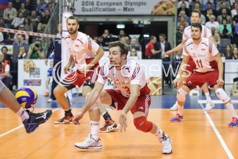  10.01.2016 BERLIN NIEMCY<br />SIATKOWKA MEZCZYZN KWALIFIKACJE DO IGRZYSK OLIMPIJSKICH W BRAZYLII <br />2016 Mens Volleyball European Olympic Qualification Tournament in Berlin<br />MECZ O 3. MIEJSCE - 3RD PLACE MATCH<br />MECZ POLSKA - NIEMCY ( Poland - Germany ) <br />N/Z MICHAL KUBIAK MARCIN MOZDZONEK FABIAN DRZYZGA <br /> 