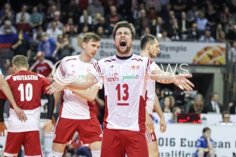  10.01.2016 BERLIN NIEMCY<br />SIATKOWKA MEZCZYZN KWALIFIKACJE DO IGRZYSK OLIMPIJSKICH W BRAZYLII <br />2016 Mens Volleyball European Olympic Qualification Tournament in Berlin<br />MECZ O 3. MIEJSCE - 3RD PLACE MATCH<br />MECZ POLSKA - NIEMCY ( Poland - Germany ) <br />N/Z MICHAL KUBIAK RADOSC EMOCJE WYGRANA ZWYCIESTWO AWANS SYLWETKA <br /> 