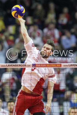  10.01.2016 BERLIN NIEMCY<br />SIATKOWKA MEZCZYZN KWALIFIKACJE DO IGRZYSK OLIMPIJSKICH W BRAZYLII <br />2016 Mens Volleyball European Olympic Qualification Tournament in Berlin<br />MECZ O 3. MIEJSCE - 3RD PLACE MATCH<br />MECZ POLSKA - NIEMCY ( Poland - Germany ) <br />N/Z ANDRZEJ WRONA SYLWETKA ATAK<br /> 