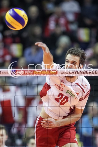  10.01.2016 BERLIN NIEMCY<br />SIATKOWKA MEZCZYZN KWALIFIKACJE DO IGRZYSK OLIMPIJSKICH W BRAZYLII <br />2016 Mens Volleyball European Olympic Qualification Tournament in Berlin<br />MECZ O 3. MIEJSCE - 3RD PLACE MATCH<br />MECZ POLSKA - NIEMCY ( Poland - Germany ) <br />N/Z MATEUSZ MIKA SYLWETKA ATAK<br /> 