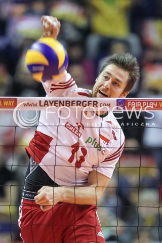 10.01.2016 BERLIN NIEMCY<br />SIATKOWKA MEZCZYZN KWALIFIKACJE DO IGRZYSK OLIMPIJSKICH W BRAZYLII <br />2016 Mens Volleyball European Olympic Qualification Tournament in Berlin<br />MECZ O 3. MIEJSCE - 3RD PLACE MATCH<br />MECZ POLSKA - NIEMCY ( Poland - Germany ) <br />N/Z MICHAL KUBIAK SYLWETKA ATAK<br /> 