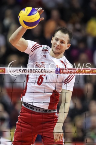  10.01.2016 BERLIN NIEMCY<br />SIATKOWKA MEZCZYZN KWALIFIKACJE DO IGRZYSK OLIMPIJSKICH W BRAZYLII <br />2016 Mens Volleyball European Olympic Qualification Tournament in Berlin<br />MECZ O 3. MIEJSCE - 3RD PLACE MATCH<br />MECZ POLSKA - NIEMCY ( Poland - Germany ) <br />N/Z BARTOSZ KUREK SYLWETKA ATAK<br /> 