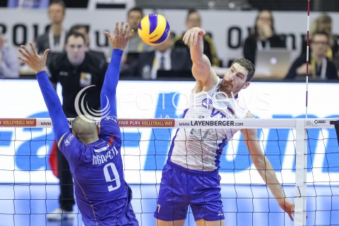  10.01.2016 BERLIN NIEMCY<br />SIATKOWKA MEZCZYZN KWALIFIKACJE DO IGRZYSK OLIMPIJSKICH W BRAZYLII <br />2016 Mens Volleyball European Olympic Qualification Tournament in Berlin<br />MECZ O 1. MIEJSCE I AWANS DO RIO - FINAL<br />MECZ FRANCJA - ROSJA ( France - Russia ) <br />N/Z MAXIM MIKHAILOV <br /> 