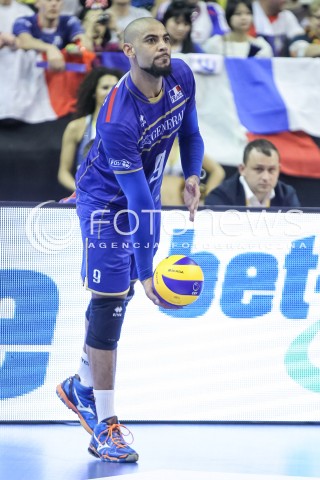  10.01.2016 BERLIN NIEMCY<br />SIATKOWKA MEZCZYZN KWALIFIKACJE DO IGRZYSK OLIMPIJSKICH W BRAZYLII <br />2016 Mens Volleyball European Olympic Qualification Tournament in Berlin<br />MECZ O 1. MIEJSCE I AWANS DO RIO - FINAL<br />MECZ FRANCJA - ROSJA ( France - Russia ) <br />N/Z EARVIN NGAPETH SYLWETKA <br /> 