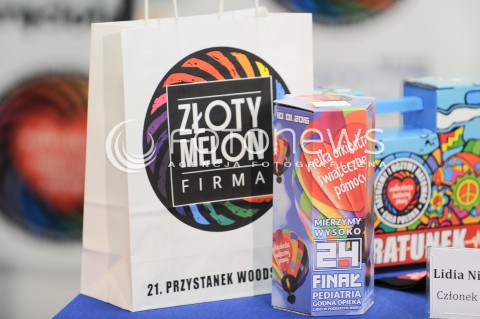  10.01.2016 WARSZAWA <br />FINAL 24 EDYCJI WIELKIEJ ORKIESTRY SWIATECZNEJ POMOCY<br />KONFERENCJA PRASOWA<br />N/Z LOGO NAPIS ZLOTY MELON FIRMA<br /> 