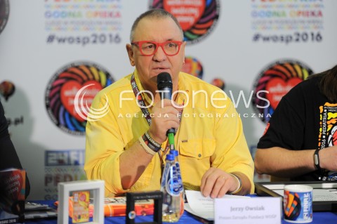  10.01.2016 WARSZAWA <br />FINAL 24 EDYCJI WIELKIEJ ORKIESTRY SWIATECZNEJ POMOCY<br />KONFERENCJA PRASOWA<br />N/Z JERZY OWSIAK<br /> 