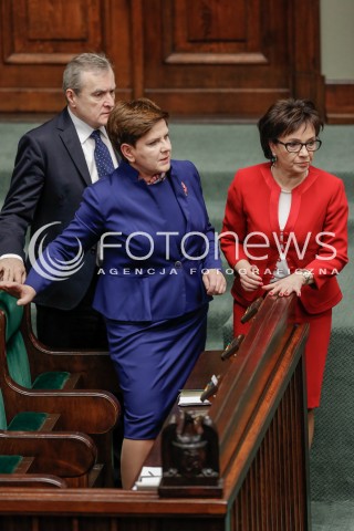  13.01.2016 WARSZAWA SEJM<br />POSIEDZENIE SEJMU VIII KADENCJI<br />N/Z ELZBIETA WITEK PREMIER BEATA SZYDLO PIOTR GLINSKI<br /> 