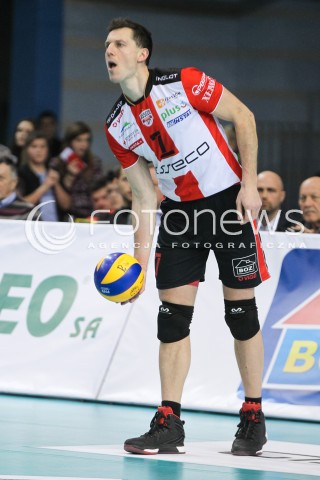  13.01.2016 RZESZOW<br />SIATKOWKA PLUSLIGA 2015/2016 MEN VOLLEYBALL POLAND POLISH PLUS LIGA LEAGUE SEASON 2015/2016<br />MECZ ASSECO RESOVIA RZESZOW - EFFECTOR KIELCE <br />N/Z OLIEG ACHREM ( ALEH AKHREM ) SYLWETKA <br /> 