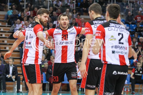  13.01.2016 RZESZOW<br />SIATKOWKA PLUSLIGA 2015/2016 MEN VOLLEYBALL POLAND POLISH PLUS LIGA LEAGUE SEASON 2015/2016<br />MECZ ASSECO RESOVIA RZESZOW - EFFECTOR KIELCE <br />N/Z DOMINIK WITCZAK DAWID DRYJA RADOSC EMOCJE <br /> 