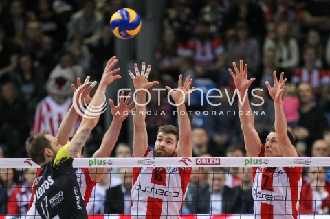 16.01.2016 RZESZOW<br />SIATKOWKA PLUSLIGA 2015/2016 MEN VOLLEYBALL POLAND POLISH PLUS LIGA LEAGUE SEASON 2015/2016<br />MECZ ASSECO RESOVIA RZESZOW - LOTOS TREFL GDANSK <br />N/Z DAWID DRYJA OLIEG ACHREM ( ALEH AKHREM ) BLOK<br /> 