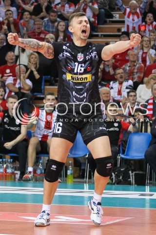  16.01.2016 RZESZOW<br />SIATKOWKA PLUSLIGA 2015/2016 MEN VOLLEYBALL POLAND POLISH PLUS LIGA LEAGUE SEASON 2015/2016<br />MECZ ASSECO RESOVIA RZESZOW - LOTOS TREFL GDANSK <br />N/Z KRZYSZTOF IGNACZAK RADOSC EMOCJE SYLWETKA <br /> 