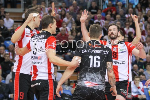  16.01.2016 RZESZOW<br />SIATKOWKA PLUSLIGA 2015/2016 MEN VOLLEYBALL POLAND POLISH PLUS LIGA LEAGUE SEASON 2015/2016<br />MECZ ASSECO RESOVIA RZESZOW - LOTOS TREFL GDANSK <br />N/Z JULIEN LYNEEL LUKAS TICHACEK RADOSC EMOCJE CIESZYNKA<br /> 