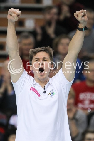  23.01.2016 RZESZOW<br />SIATKOWKA PLUSLIGA 2015/2016 MEN VOLLEYBALL POLAND POLISH PLUS LIGA LEAGUE SEASON 2015/2016<br />MECZ ASSECO RESOVIA RZESZOW - AZS CZESTOCHOWA <br />N/Z MICHAL BAKIEWICZ - I TRENER ( HEAD COACH ) SYLWETKA RADOSC EMOCJE <br /> 