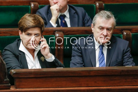  27.01.2016 WARSZAWA SEJM<br />POSIEDZENIE SEJMU VIII KADENCJI<br />N/Z PREMIER BEATA SZYDLO PIOTR GLINSKI<br /> 