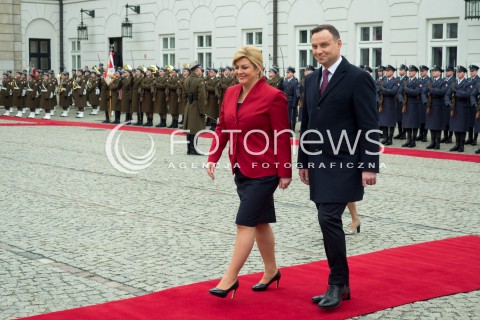  28.01.2016 WARSZAWA<br /> OFICJALNA WIZYTA PREZYDENT REPUBLIKI CHORWACJI W POLSCE  <br />N/Z PREZYDENT RP ANDRZEJ DUDA ORAZ PREZYDENT REPUBLIKI CHORWACJI KOLINDA GRABAR KITAROVIC  <br /> 