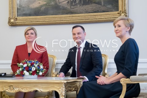  28.01.2016 WARSZAWA<br /> OFICJALNA WIZYTA PREZYDENT REPUBLIKI CHORWACJI W POLSCE  <br />N/Z PREZYDENT RP ANDRZEJ DUDA ORAZ PREZYDENT REPUBLIKI CHORWACJI KOLINDA GRABAR KITAROVIC  Z WSPOLMALZONKAMI<br /> 