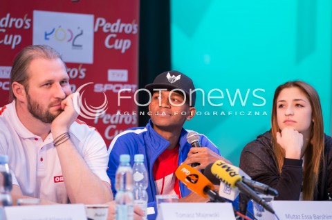  04.02.2016 LODZ <br />MITING LEKKOATLETYCZNY PEDROS CUP 2016 W ATLAS ARENIE<br />KONFERENCJA PRASOWA<br />N/Z MUTAZ ESSA BARSHIM TOMASZ MAJEWSKI EWA SWOBODA SYLWETKA<br /> 