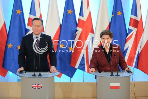  05.02.2016 WARSZAWA<br />SPOTKANIE PREZES RADY MINISTROW BEATY SZYDLO Z PREMIEREM WIELKIEJ BRYTANII DAVIDEM CAMERONEM<br />N/Z PREMIER BEATA SZYDLO PREMIER DAVID CAMERON<br /> 