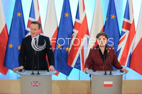  05.02.2016 WARSZAWA<br />SPOTKANIE PREZES RADY MINISTROW BEATY SZYDLO Z PREMIEREM WIELKIEJ BRYTANII DAVIDEM CAMERONEM<br />N/Z PREMIER BEATA SZYDLO PREMIER DAVID CAMERON<br /> 