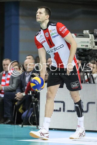  10.02.2016 RZESZOW<br />SIATKOWKA PLUSLIGA 2015/2016 MEN VOLLEYBALL POLAND POLISH PLUS LIGA LEAGUE SEASON 2015/2016<br />MECZ ASSECO RESOVIA RZESZOW - PGE SKRA BELCHATOW <br />N/Z BARTOSZ KUREK SYLWETKA <br /> 