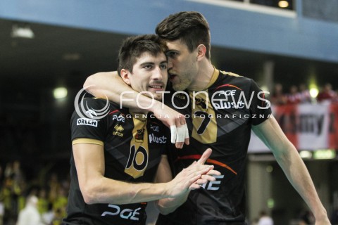  10.02.2016 RZESZOW<br />SIATKOWKA PLUSLIGA 2015/2016 MEN VOLLEYBALL POLAND POLISH PLUS LIGA LEAGUE SEASON 2015/2016<br />MECZ ASSECO RESOVIA RZESZOW - PGE SKRA BELCHATOW <br />N/Z NICOLAS URIARTE FACUNDO CONTE RADOSC EMOCJE ZWYCIESTWO ARGENTYNCZYCY<br /> 