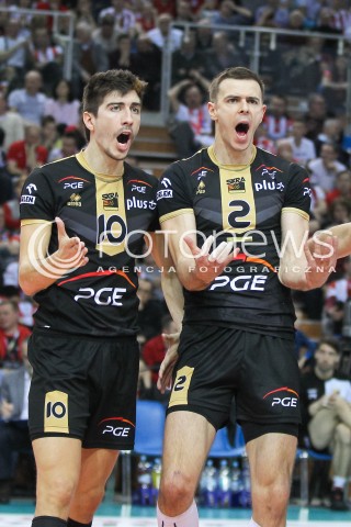  10.02.2016 RZESZOW<br />SIATKOWKA PLUSLIGA 2015/2016 MEN VOLLEYBALL POLAND POLISH PLUS LIGA LEAGUE SEASON 2015/2016<br />MECZ ASSECO RESOVIA RZESZOW - PGE SKRA BELCHATOW <br />N/Z NICOLAS URIARTE MARIUSZ WLAZLY RADOSC EMOCJE <br /> 