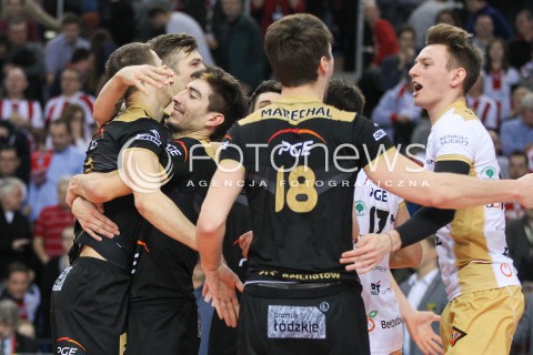  10.02.2016 RZESZOW<br />SIATKOWKA PLUSLIGA 2015/2016 MEN VOLLEYBALL POLAND POLISH PLUS LIGA LEAGUE SEASON 2015/2016<br />MECZ ASSECO RESOVIA RZESZOW - PGE SKRA BELCHATOW <br />N/Z NICOLAS URIARTE MARIUSZ WLAZLY KACPER PIECHOCKI RADOSC EMOCJE <br /> 