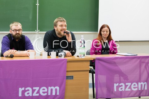  13.02.2016 LODZ<br />WIZYTA LIDERA PARTII RAZEM ADRIANA ZANBERGA W LODZKIEJ AKADEMI HUMANISTYCZNO EKONOMICZNEJ<br />N/Z ADRIAN ZANBERG<br /> 