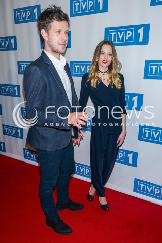  15.02.2016 WARSZAWA<br />PREZENTACJA RAMOWKI WIOSENNEJ TVP<br />N/Z ANTONI KROLIKOWSKI Z DZIEWCZYNA KOBIETA KATARZYNA SAWCZUK <br /> 
