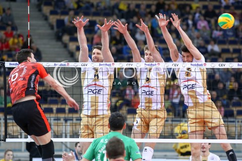  17.02.2016 LODZ POLAND<br />
SIATKOWKA LIGA MISTRZOW MEN CEV VOLLEYBALL CHAMPIONS LEAGUE 2015/2016<br />
MATCH PGE SKRA BELCHATOW - ZIRAAT BANKASI ANKARA<br />
N/Z FACUNDO CONTE KAROL KLOS MARCEL GROMADOWSKI<br />
 